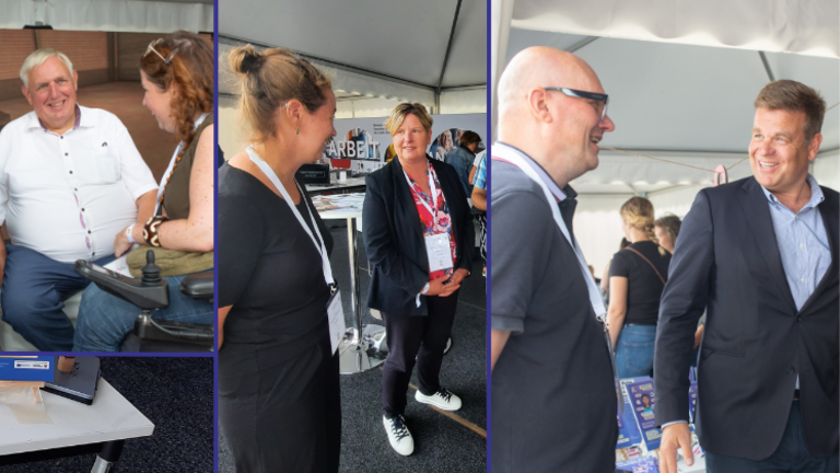 Bild: Karl-Josef Laumann im Gespräch mit Wolfgang Thiems und Eva Konieczny vom KSL.Köln (links), Claudia Middendorf im Gespräch mit Anne Wohlfahrt vom KSL.Detmold (mittig), Matthias Heidmeier im Gespräch mit Stephan Wieners vom KSL.Detmold (rechts)