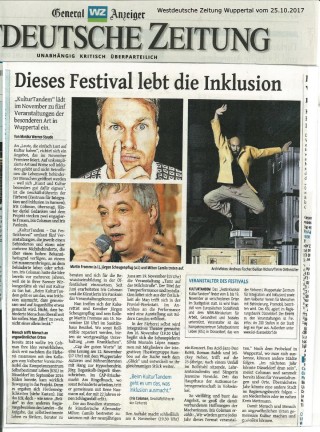 Bild des Artikels "Dieses Festival lebt die Inklusion" aus der Westdeutschen Zeitung Ausgabe Wuppertal vom 25.10.2017