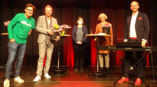 von links nach rechts: Martin Fromme, Helmut, Sanftenschneider, Susanne Schulte-Mausbeck (KSL Düsseldorf), Iris Colsman (KSL Düsseldorf)Christoph Reuter, Gebärdensprachdolmetscher Thorsten Rose